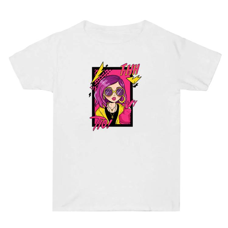 Purple Hair Girl Printed Summer Baggy Cotton Short Sleeve T-shirt Print On Your Demand, S, M, L, XL, XXL, XXXL