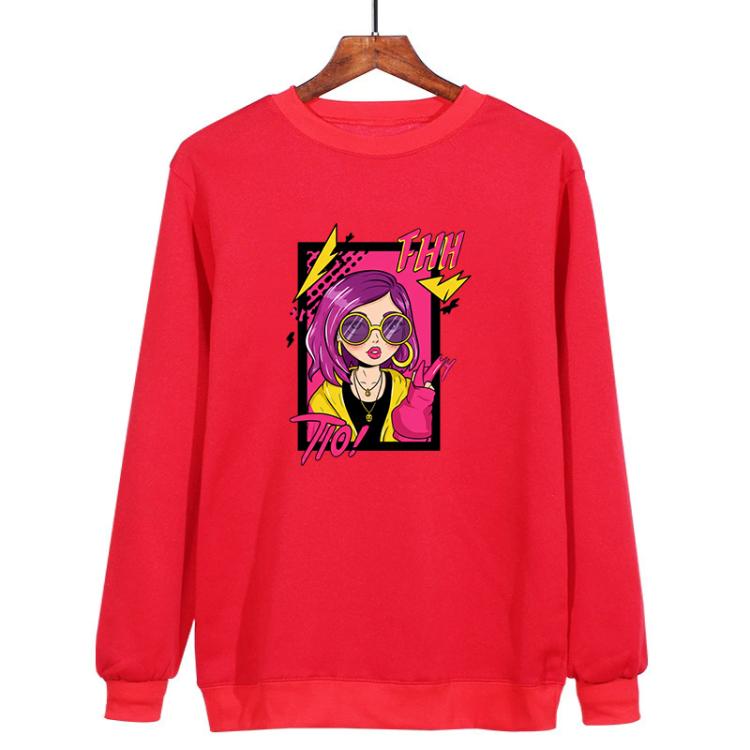 Purple Hair Girl Printed Casual Loose Round Neck Sweatshirt Print On Your Demand, XS, S, M, L, XL, XXL, XXXL