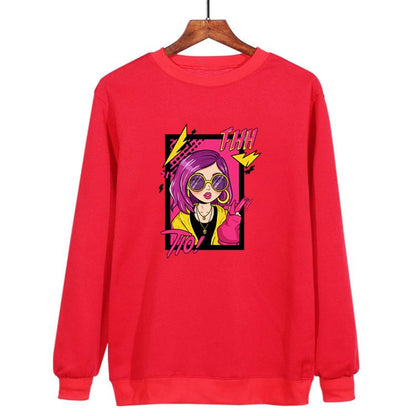 Purple Hair Girl Printed Casual Loose Round Neck Sweatshirt Print On Your Demand, XS, S, M, L, XL, XXL, XXXL