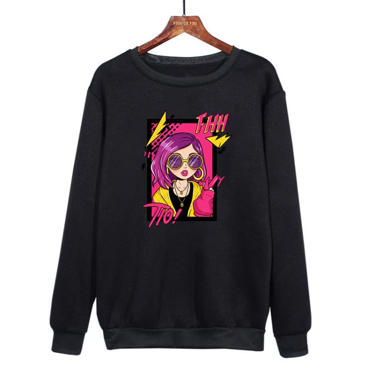 Purple Hair Girl Printed Casual Loose Round Neck Sweatshirt Print On Your Demand, XS, S, M, L, XL, XXL, XXXL