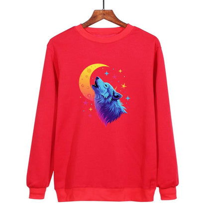 Moon Wolf Printed Casual Loose Round Neck Sweatshirt Print On Your Demand, XS, S, M, L, XL, XXL, XXXL