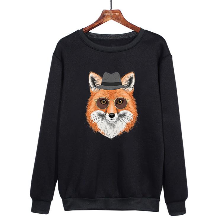 Gentleman Fox Printed Casual Loose Round Neck Sweatshirt Print On Your Demand, XS, S, M, L, XL, XXL, XXXL