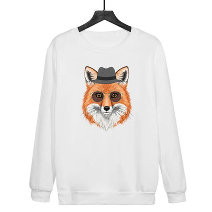 Gentleman Fox Printed Casual Loose Round Neck Sweatshirt Print On Your Demand, XS, S, M, L, XL, XXL, XXXL