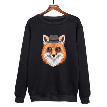 Gentleman Fox Printed Casual Loose Round Neck Sweatshirt Print On Your Demand, XS, S, M, L, XL, XXL, XXXL