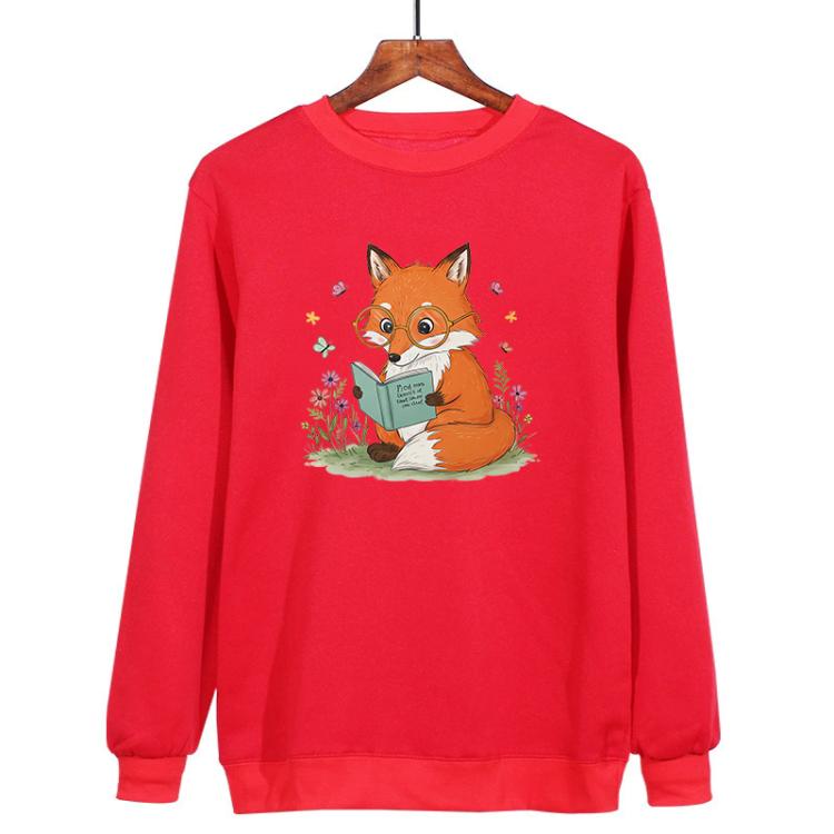 Reading Fox Printed Casual Loose Round Neck Sweatshirt Print On Your Demand, XS, S, M, L, XL, XXL, XXXL