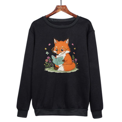 Reading Fox Printed Casual Loose Round Neck Sweatshirt Print On Your Demand, XS, S, M, L, XL, XXL, XXXL
