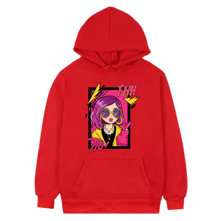 Purple Hair Girl Printed Fleece Hooded Sweatshirt Print On Your Demand, XS, S, M, L, XL, XXL, XXXL