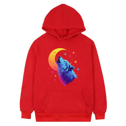 Moon Wolf Printed Fleece Hooded Sweatshirt Print On Your Demand, XS, S, M, L, XL, XXL, XXXL