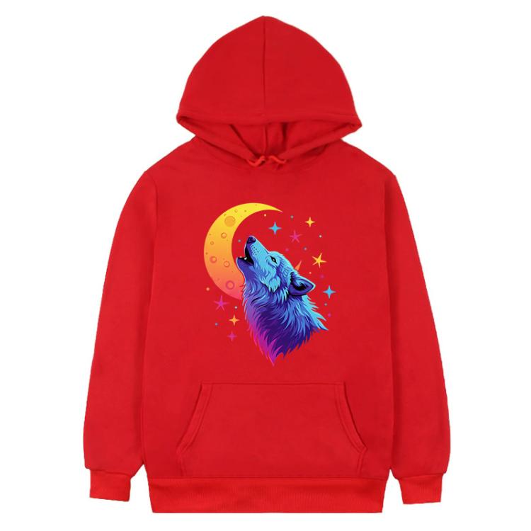 Moon Wolf Printed Fleece Hooded Sweatshirt Print On Your Demand, XS, S, M, L, XL, XXL, XXXL