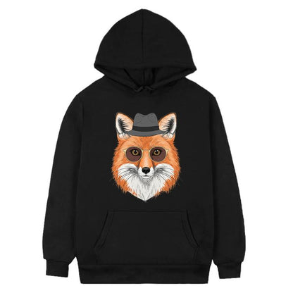 Gentleman Fox Printed Fleece Hooded Sweatshirt Print On Your Demand, XS, S, M, L, XL, XXL, XXXL