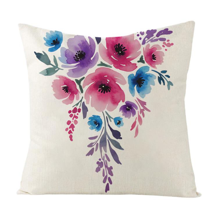 Watercolor Flowers Printed Sofa Pillow Case No Core Print On Your Demand, 35x35cm, 40x40cm, 45x45cm, 50x50cm, 60x60cm