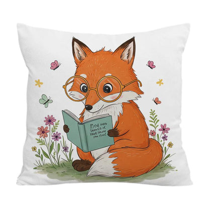 Reading Fox Printed Sofa Pillow Case No Core Print On Your Demand, 35x35cm, 40x40cm, 45x45cm, 50x50cm, 60x60cm