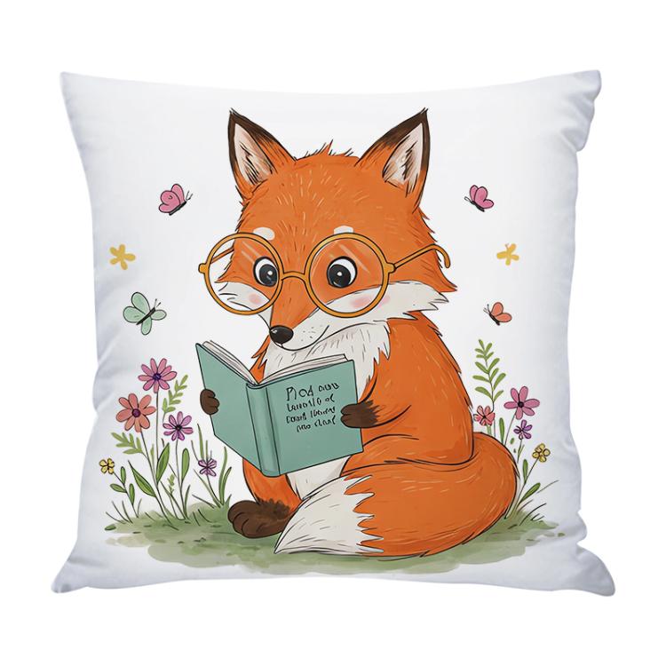 Reading Fox Printed Sofa Pillow Case No Core Print On Your Demand, 35x35cm, 40x40cm, 45x45cm, 50x50cm, 60x60cm