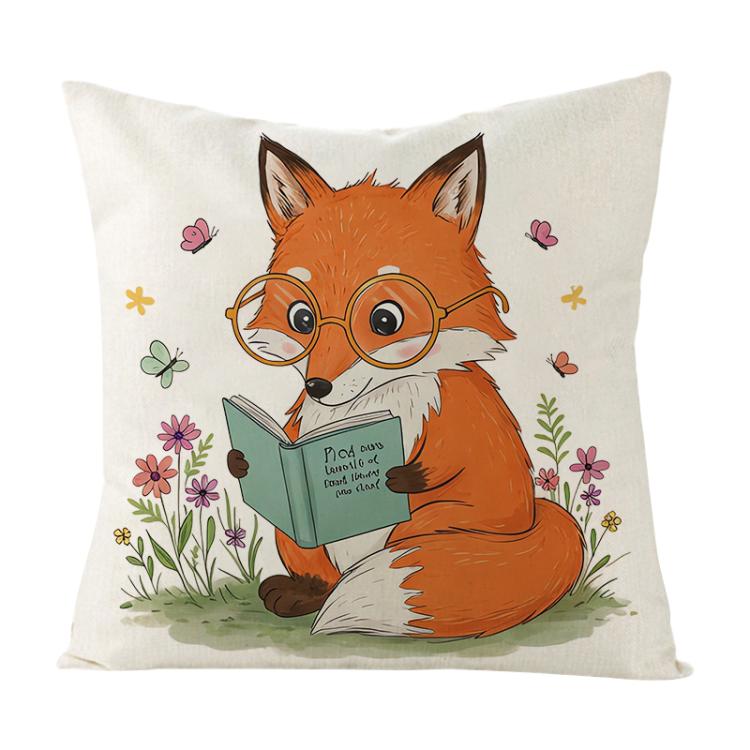 Reading Fox Printed Sofa Pillow Case No Core Print On Your Demand, 35x35cm, 40x40cm, 45x45cm, 50x50cm, 60x60cm