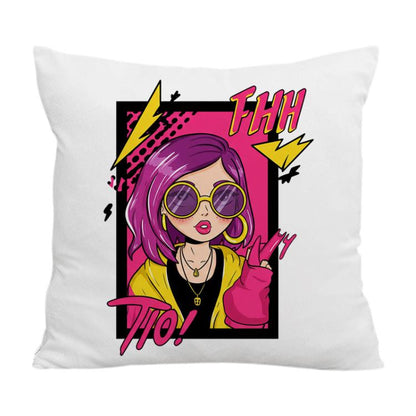 Purple Hair Girl Printed Sofa Pillow With Core Print On Your Demand, 35x35cm, 40x40cm, 45x45cm, 50x50cm, 60x60cm