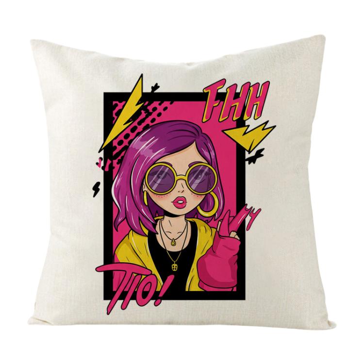 Purple Hair Girl Printed Sofa Pillow With Core Print On Your Demand, 35x35cm, 40x40cm, 45x45cm, 50x50cm, 60x60cm