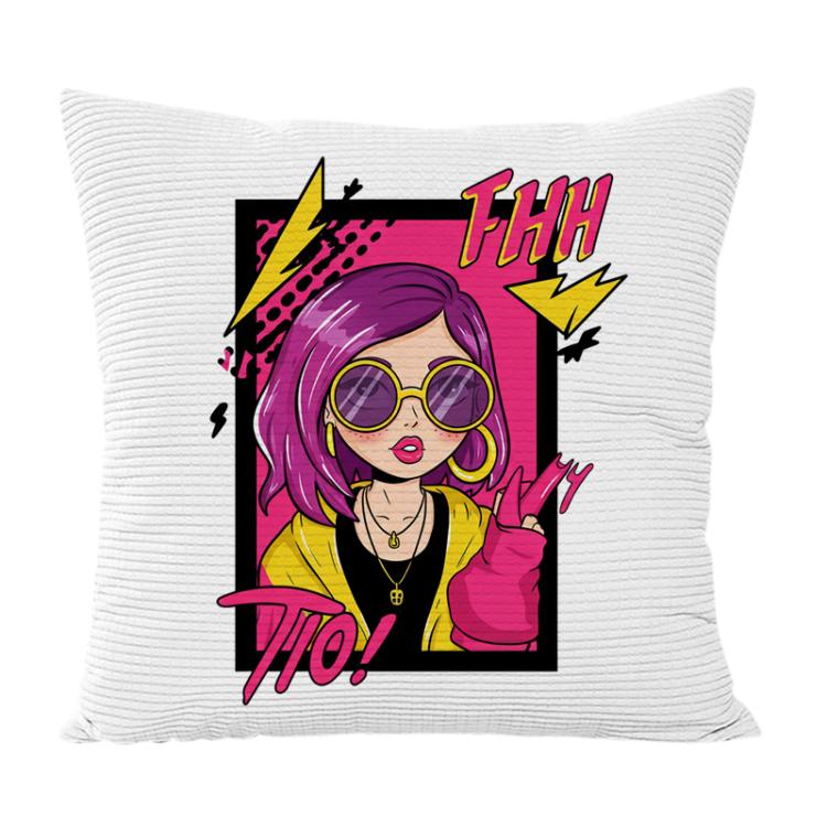Purple Hair Girl Printed Sofa Pillow With Core Print On Your Demand, 35x35cm, 40x40cm, 45x45cm, 50x50cm, 60x60cm