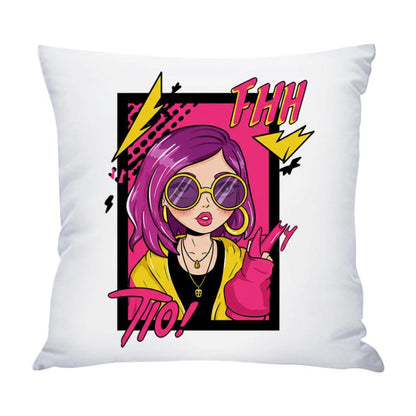 Purple Hair Girl Printed Sofa Pillow With Core Print On Your Demand, 35x35cm, 40x40cm, 45x45cm, 50x50cm, 60x60cm