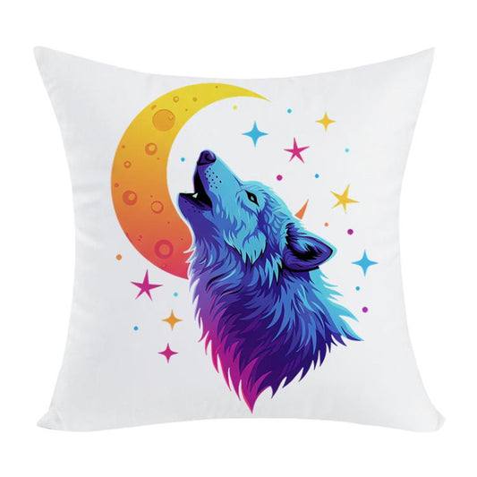 وسادة أريكة مطبوعة بنقشة ذئب القمر، مع طباعة مركزية حسب الطلب، متوفرة بأحجام 35×35 سم، 40×40 سم، 45×45 سم، 50×50 سم، 60×60 سم