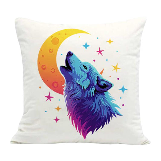 وسادة أريكة مطبوعة بنقشة ذئب القمر، مع طباعة مركزية حسب الطلب، متوفرة بأحجام 35×35 سم، 40×40 سم، 45×45 سم، 50×50 سم، 60×60 سم