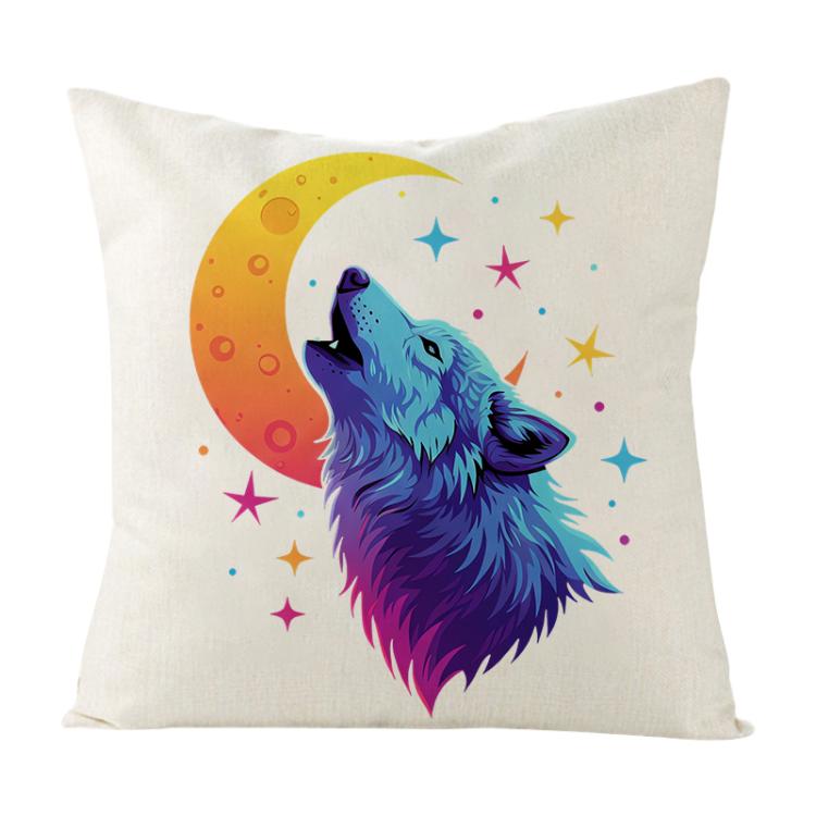 Moon Wolf Printed Sofa Pillow With Core Print On Your Demand, 35x35cm, 40x40cm, 45x45cm, 50x50cm, 60x60cm