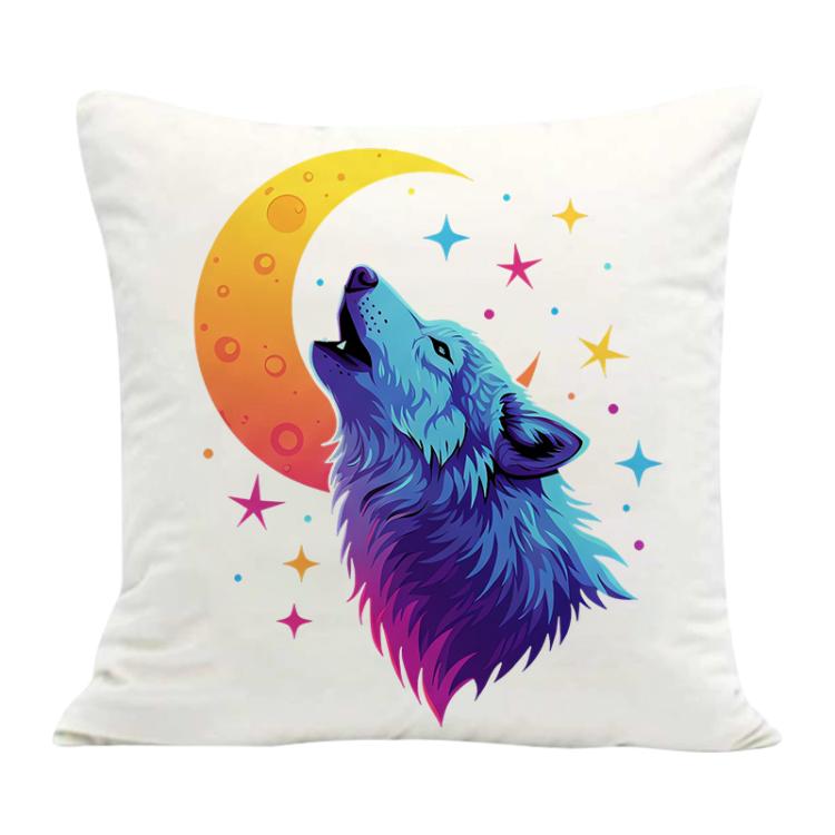 Moon Wolf Printed Sofa Pillow With Core Print On Your Demand, 35x35cm, 40x40cm, 45x45cm, 50x50cm, 60x60cm