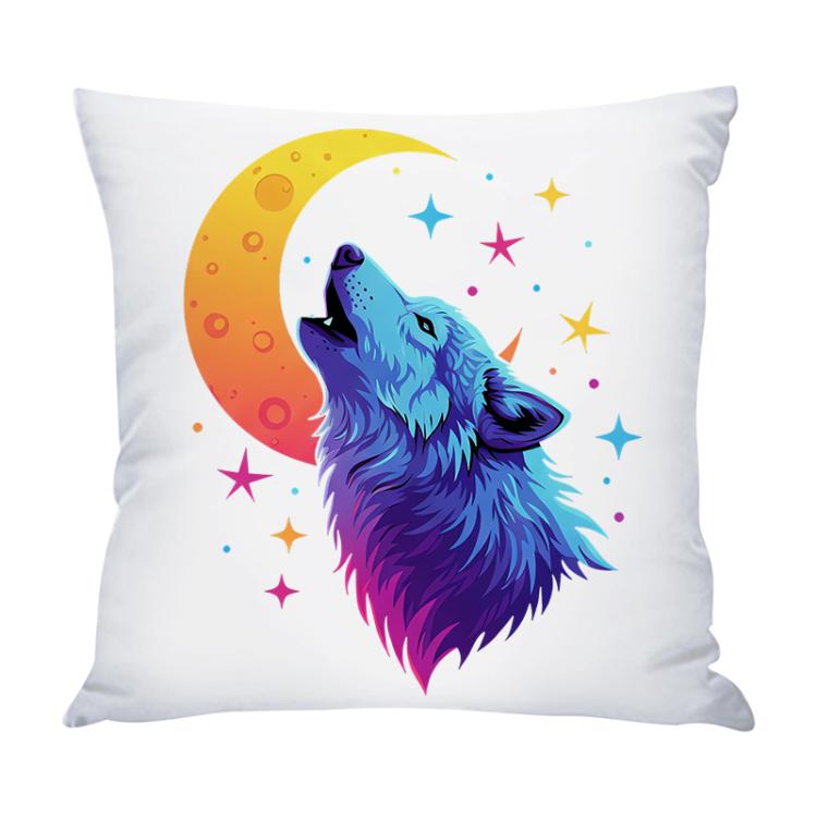 Moon Wolf Printed Sofa Pillow With Core Print On Your Demand, 35x35cm, 40x40cm, 45x45cm, 50x50cm, 60x60cm