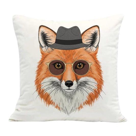 وسادة أريكة مطبوعة بنقشة ثعلب أنيق، مع إمكانية طباعة التصميم حسب الطلب، متوفرة بأحجام 35×35 سم، 40×40 سم، 45×45 سم، 50×50 سم، و60×60 سم.