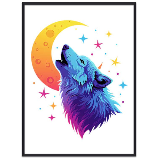Moon Wolf Decorative Painting with PS Frame Print On Your Demand, 15x20cm, 20x20cm, 30x30cm, 40x40cm, 50x50cm, 60x60cm, 70x70cm, 80x80cm, 90x90cm