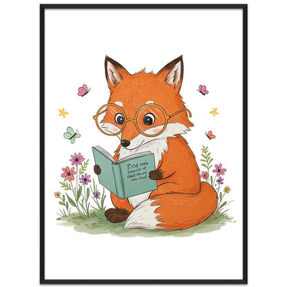 Impression de Peinture Décorative Renard Lisant avec Cadre PS Sur Demande, 15x20cm, 20x20cm, 30x30cm, 40x40cm, 50x50cm, 60x60cm, 70x70cm, 80x80cm, 90x90cm