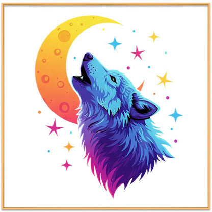 Moon Wolf Decorative Painting with Aluminum Alloy Frame Print On Your Demand, 15x20cm, 20x20cm, 30x30cm, 40x40cm, 50x50cm, 60x60cm, 70x70cm, 80x80cm, 90x90cm