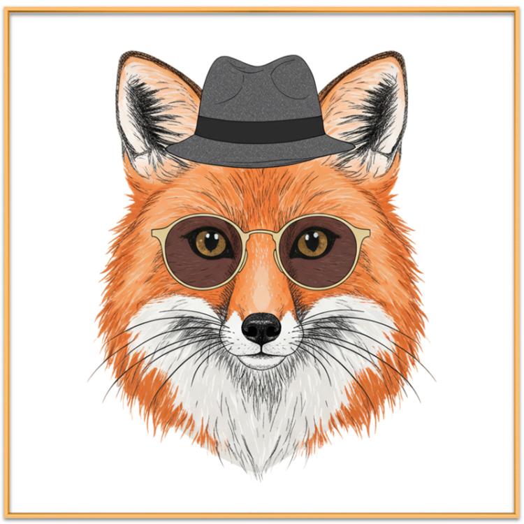 Dekoratives Gemälde „Gentleman Fox“ mit Aluminiumlegierungsrahmen, Druck auf Anfrage, 15x20cm, 20x20cm, 30x30cm, 40x40cm, 50x50cm, 60x60cm, 70x70cm, 80x80cm, 90x90cm