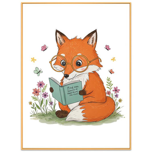 Reading Fox Decorative Painting with Aluminum Alloy Frame Print On Your Demand, 15x20cm, 20x20cm, 30x30cm, 40x40cm, 50x50cm, 60x60cm, 70x70cm, 80x80cm, 90x90cm