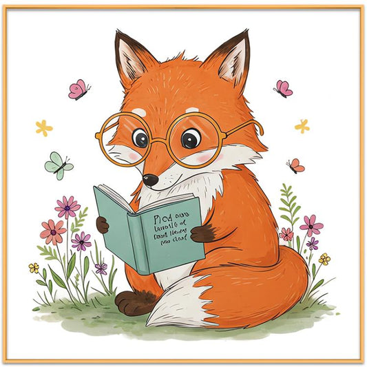Reading Fox Decorative Painting with Aluminum Alloy Frame Print On Your Demand, 15x20cm, 20x20cm, 30x30cm, 40x40cm, 50x50cm, 60x60cm, 70x70cm, 80x80cm, 90x90cm