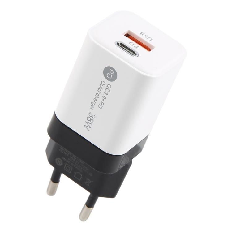 KO-72 38W QC3.0 USB and USB-C / Type-C PD Quick Charger, EU Plug, EU Plug