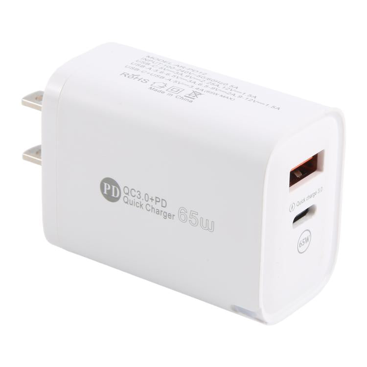 AR-PD12 65W QC3.0 USB and USB-C / Type-C PD Quick Charger, US Plug, US Plug