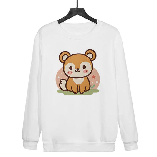 سويت شيرت كاجوال فضفاض برقبة دائرية مطبوع عليه سنجاب، متوفر بمقاسات XS، S، M، L، XL، XXL، XXXL
