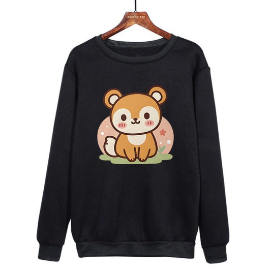 سويت شيرت كاجوال فضفاض برقبة دائرية مطبوع عليه سنجاب، متوفر بمقاسات XS، S، M، L، XL، XXL، XXXL