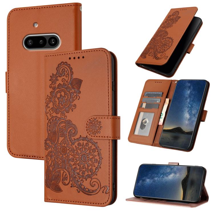 Datura Flower Embossed Flip Leather Phone Case, For Nothing Phone 4a Pro, For Nothing Phone 4a, For Nothing Phone 3a, For Nothing Phone 3a Pro, For Nothing Phone 2a