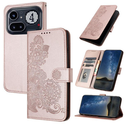 Datura Flower Embossed Flip Leather Phone Case, For Nothing Phone 4a Pro, For Nothing Phone 4a, For Nothing Phone 3a, For Nothing Phone 3a Pro, For Nothing Phone 2a