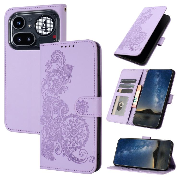 Datura Flower Embossed Flip Leather Phone Case, For Nothing Phone 4a Pro, For Nothing Phone 4a, For Nothing Phone 3a, For Nothing Phone 3a Pro, For Nothing Phone 2a