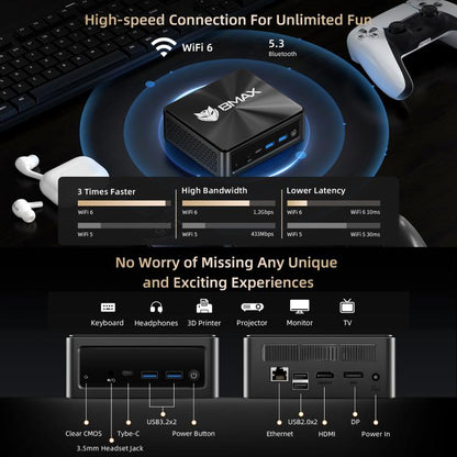 BMAX B5A Pro Windows 11 Mini PC, AMD Ryzen 7 CPU, Support 3 Monitors Output