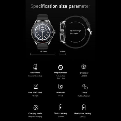 D9 1.46 inch 2 in 1 Bluetooth Earphone Smart Watch, Support Bluetooth Call / NFC / Heart Rate, D9 (Silver), D9 (Black)
