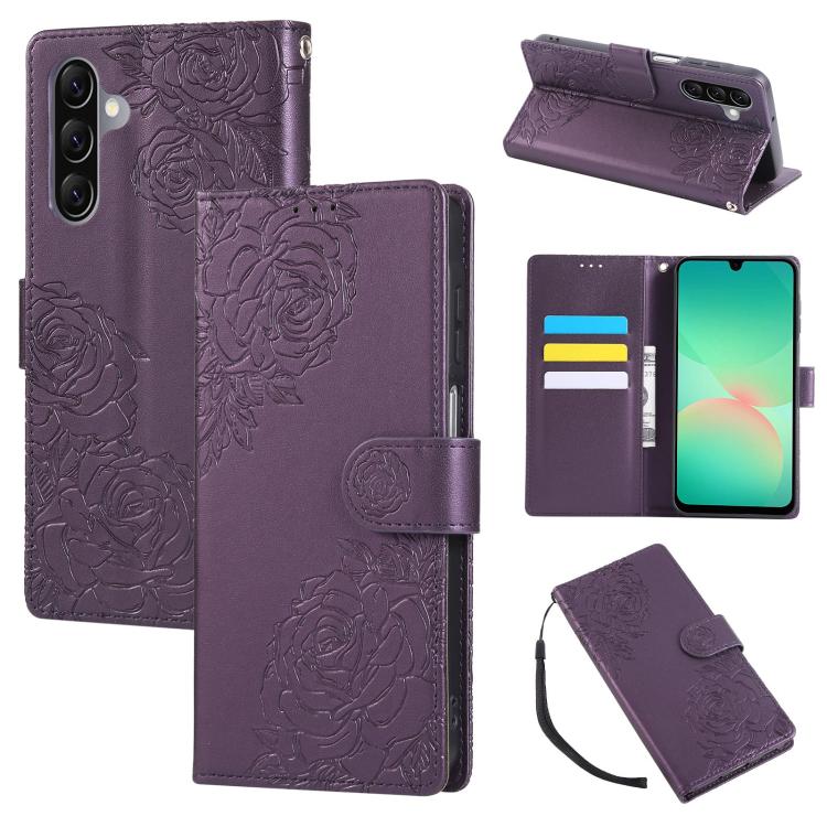 Rose Flower Embossed 3-Card Slots Leather Phone Case, For Samsung Galaxy A07 4G / 5G, For Samsung Galaxy A17 5G, For Samsung Galaxy A06, For Samsung Galaxy A56 5G, For Samsung Galaxy A26 5G, For Samsung Galaxy A36 5G, For Samsung Galaxy A16 5G���������...
