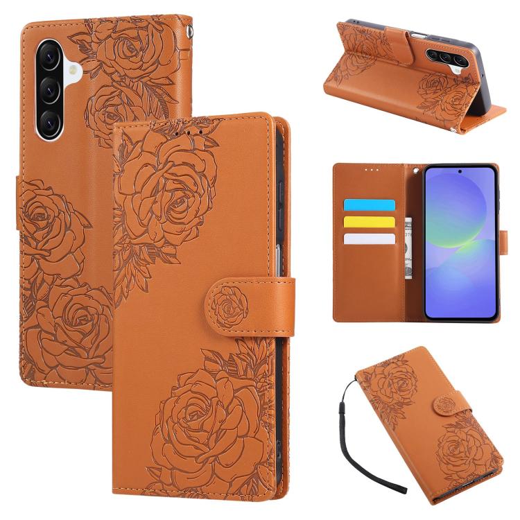 Rose Flower Embossed 3-Card Slots Leather Phone Case, For Samsung Galaxy A07 4G / 5G, For Samsung Galaxy A17 5G, For Samsung Galaxy A06, For Samsung Galaxy A56 5G, For Samsung Galaxy A26 5G, For Samsung Galaxy A36 5G, For Samsung Galaxy A16 5G���������...