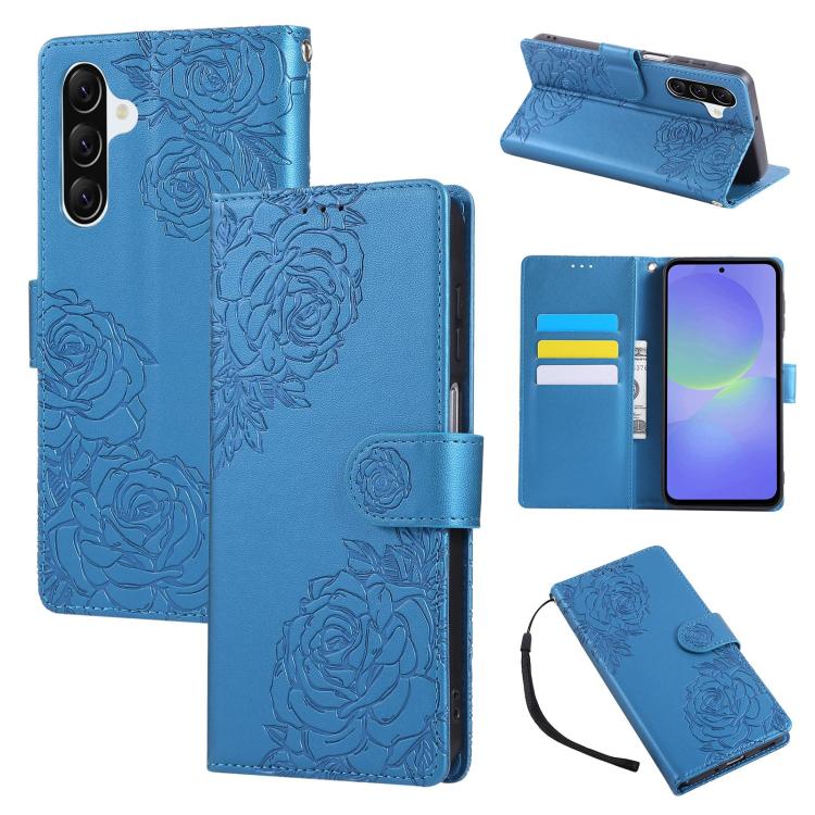 Rose Flower Embossed 3-Card Slots Leather Phone Case, For Samsung Galaxy A07 4G / 5G, For Samsung Galaxy A17 5G, For Samsung Galaxy A06, For Samsung Galaxy A56 5G, For Samsung Galaxy A26 5G, For Samsung Galaxy A36 5G, For Samsung Galaxy A16 5G���������...