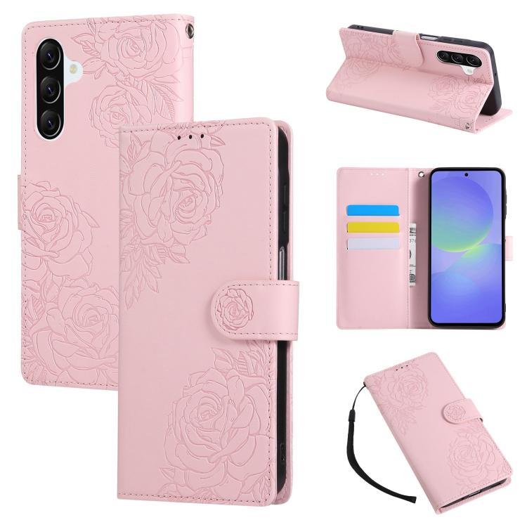Rose Flower Embossed 3-Card Slots Leather Phone Case, For Samsung Galaxy A07 4G / 5G, For Samsung Galaxy A17 5G, For Samsung Galaxy A06, For Samsung Galaxy A56 5G, For Samsung Galaxy A26 5G, For Samsung Galaxy A36 5G, For Samsung Galaxy A16 5G���������...