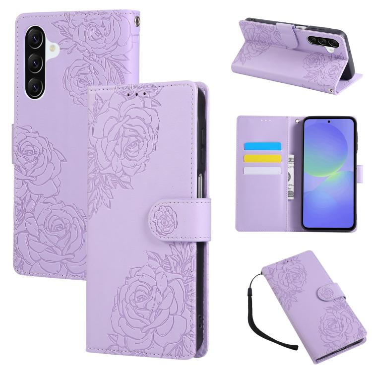 Rose Flower Embossed 3-Card Slots Leather Phone Case, For Samsung Galaxy A07 4G / 5G, For Samsung Galaxy A17 5G, For Samsung Galaxy A06, For Samsung Galaxy A56 5G, For Samsung Galaxy A26 5G, For Samsung Galaxy A36 5G, For Samsung Galaxy A16 5G���������...
