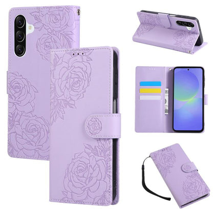 Rose Flower Embossed 3-Card Slots Leather Phone Case, For Samsung Galaxy A07 4G / 5G, For Samsung Galaxy A17 5G, For Samsung Galaxy A06, For Samsung Galaxy A56 5G, For Samsung Galaxy A26 5G, For Samsung Galaxy A36 5G, For Samsung Galaxy A16 5G���������...