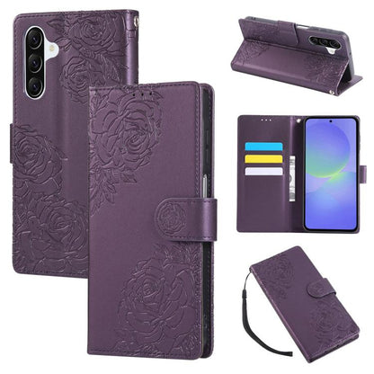 Rose Flower Embossed 3-Card Slots Leather Phone Case, For Samsung Galaxy A07 4G / 5G, For Samsung Galaxy A17 5G, For Samsung Galaxy A06, For Samsung Galaxy A56 5G, For Samsung Galaxy A26 5G, For Samsung Galaxy A36 5G, For Samsung Galaxy A16 5G���������...